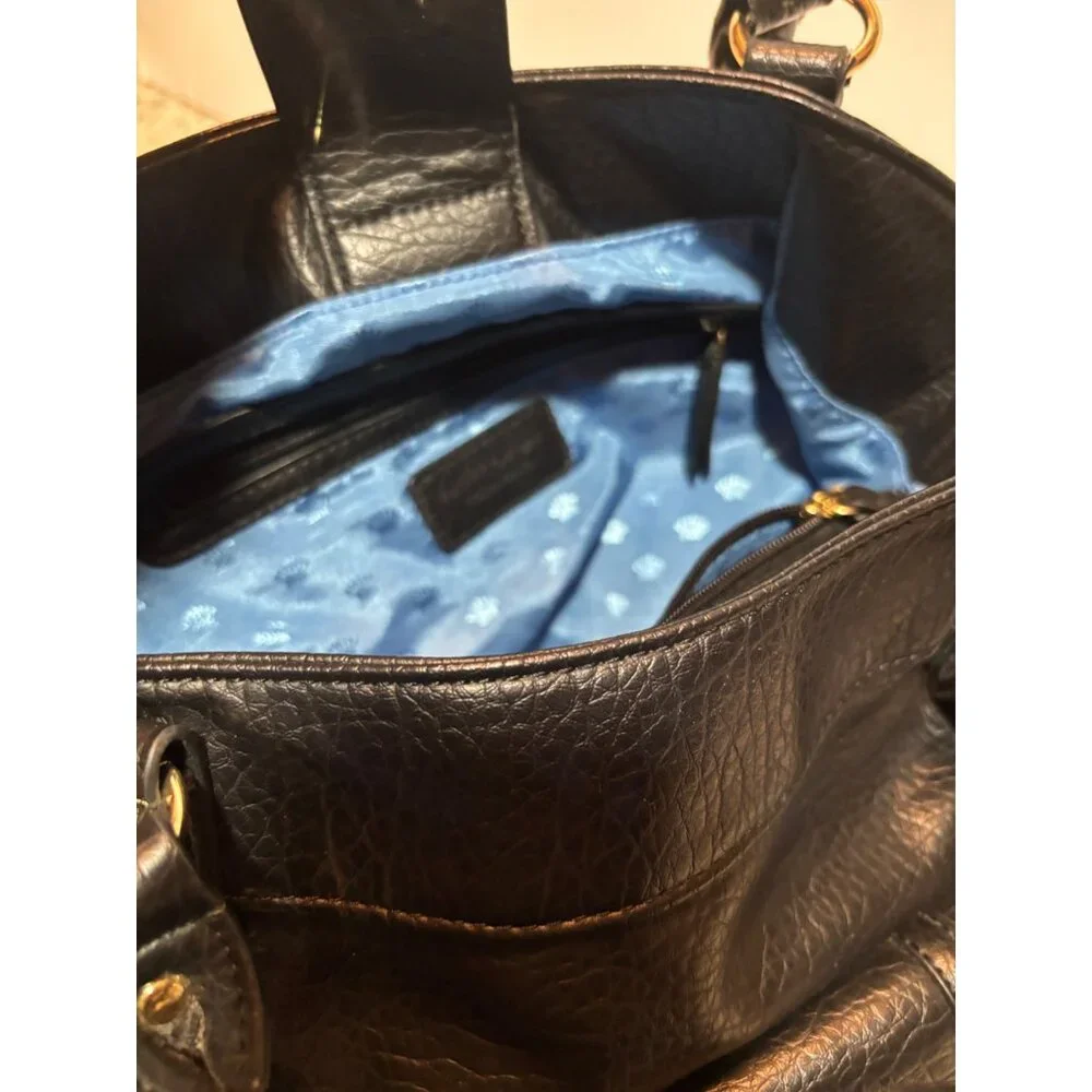 Juicy Couture Black Pebble Faux Leather Tote Bag With Gold Hardware & Front Pock